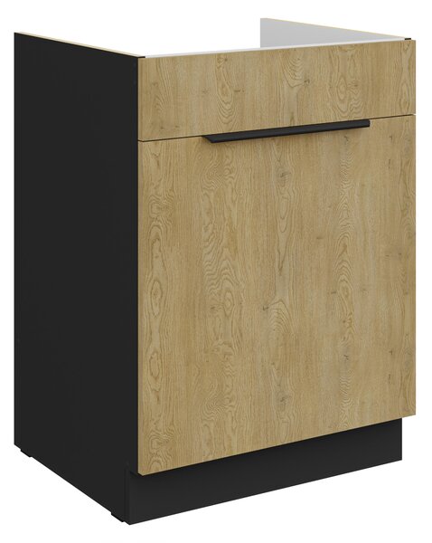 Dulap inferior de bucătărie pod drez Carminia 60 ZL 1S BB PREMIUM BOX (stejar cremona + negru). 1127980