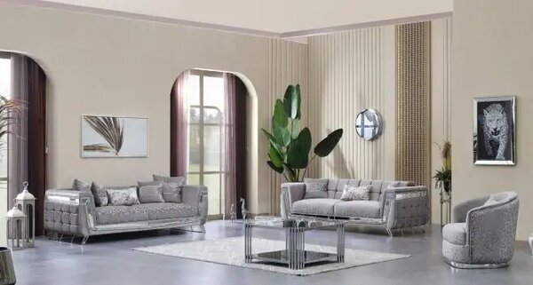 Canapea fixa 3 locuri stil Chesterfield Milano, crom