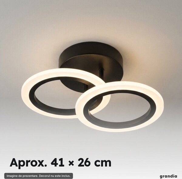 Lustră LED cu două cercuri negre egale, 41 cm, dimabilă cu telecomandă