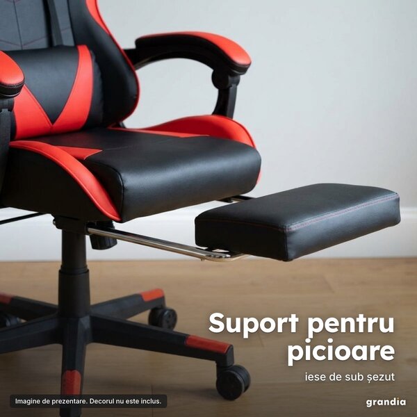 Scaun de gaming PRO-X Comfort cu suport pentru picioare, până la 150 kg, negru-roșu