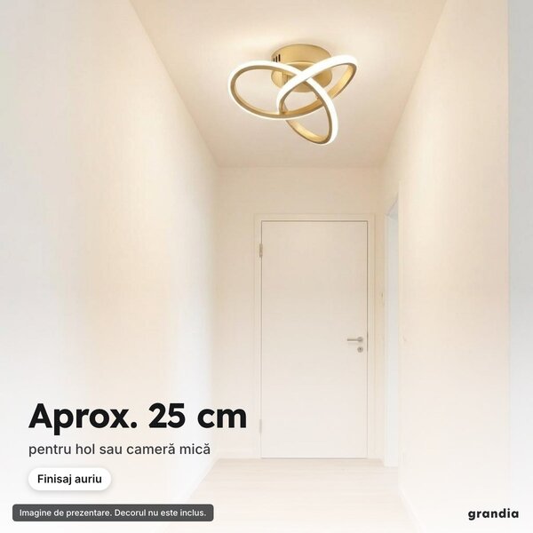 Lustră LED cu două inele împletite, aurie, aprox. 25 cm, pentru hol