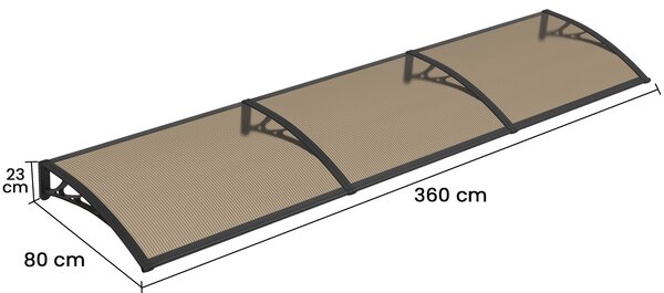 Copertină PREMIUM 360x80 cm, placă 6 mm dintr-o bucată – Negru/Bronz