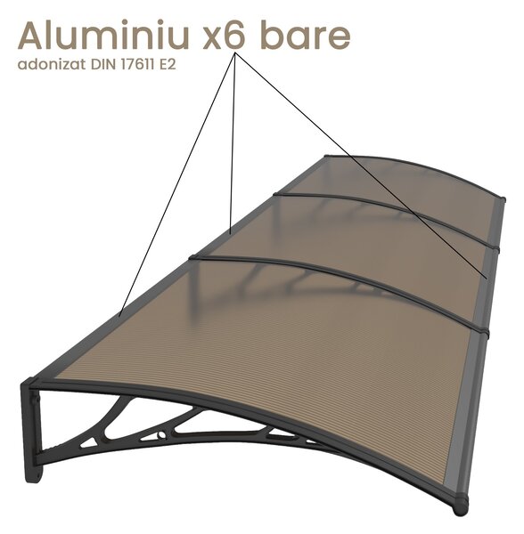 Copertină PREMIUM 300x80 cm, placă 6 mm dintr-o bucată – Negru/Bronz
