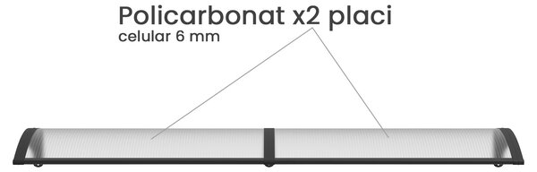 Copertină PREMIUM 200x120 cm, placă 6 mm dintr-o bucată – Gri/Transparenta