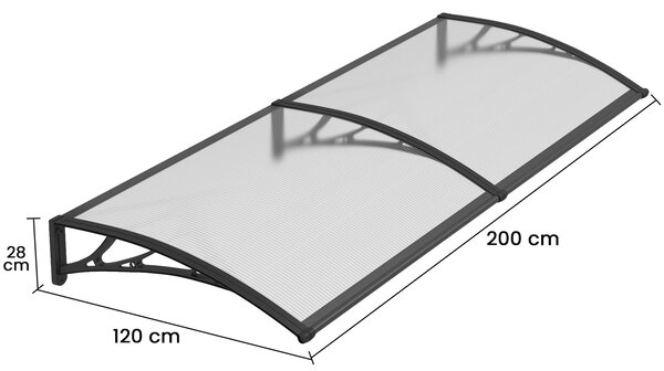 Copertină PREMIUM 200x120 cm, placă 6 mm dintr-o bucată – Gri/Transparenta