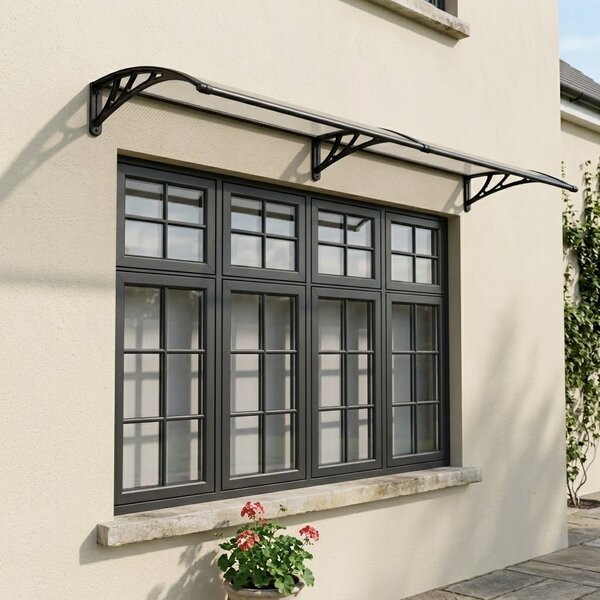 Copertină PREMIUM 200x120 cm, placă 6 mm dintr-o bucată – Gri/Transparenta