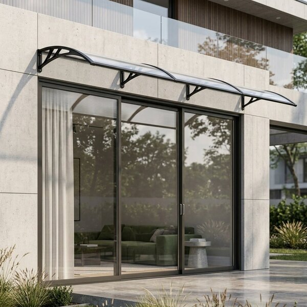 Copertină PREMIUM 360x80 cm, placă 6 mm dintr-o bucată – Negru/Transparent