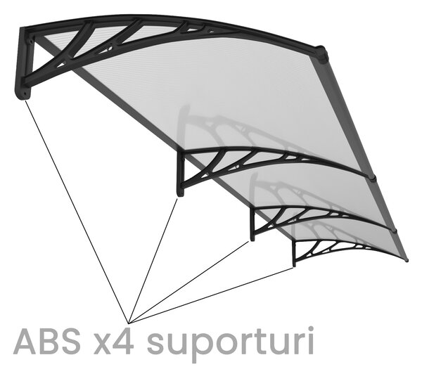 Copertină PREMIUM 360x80 cm, placă 6 mm dintr-o bucată – Negru/Transparent