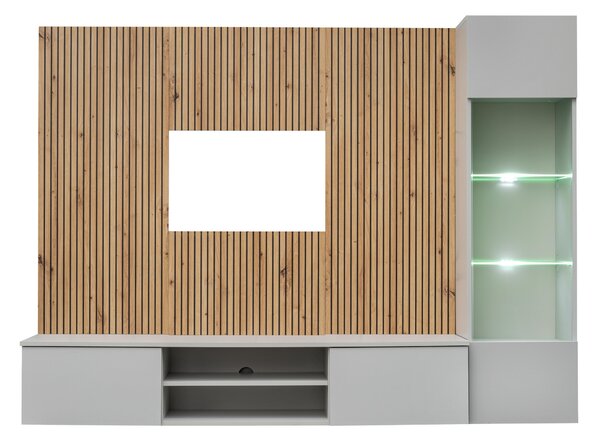 Mobilier living Xavus L (perla grey + stejar artisan) (cu iluminat). 1118831