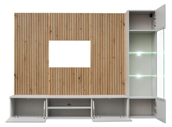 Mobilier living Xavus L (perla grey + stejar artisan) (cu iluminat). 1118831