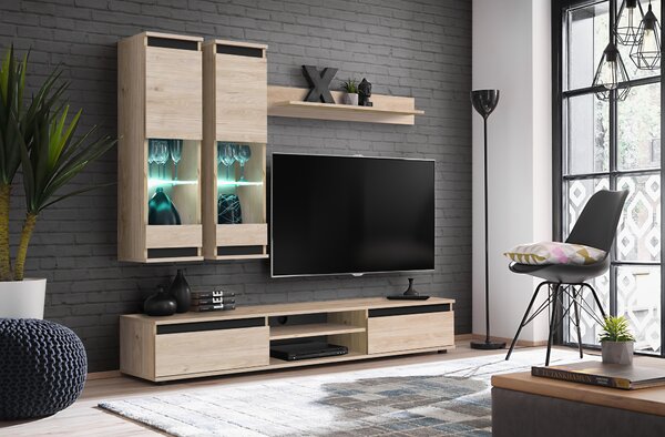 Mobilier living Marc HJZ MD (stejar jackson hickory + negru) (cu iluminat). 1118829
