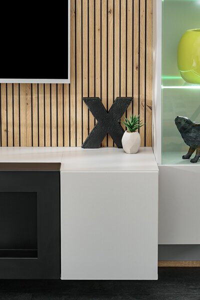 Mobilier living Xavus L-K (perla grey + stejar artisan)(cu iluminat) (cu șemineu bio). 1118833