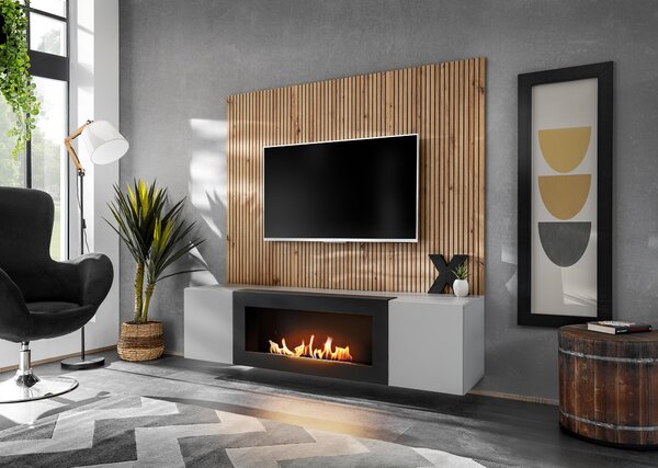 Z0ND0 Mobilier living Xavus L2-K (perla grey + stejar artisan) (cu șemineu bio). 1118834