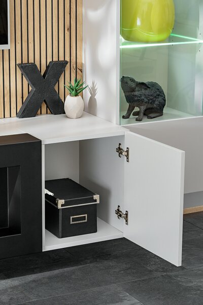 Mobilier living Xavus L-K (perla grey + stejar artisan)(cu iluminat) (cu șemineu bio). 1118833