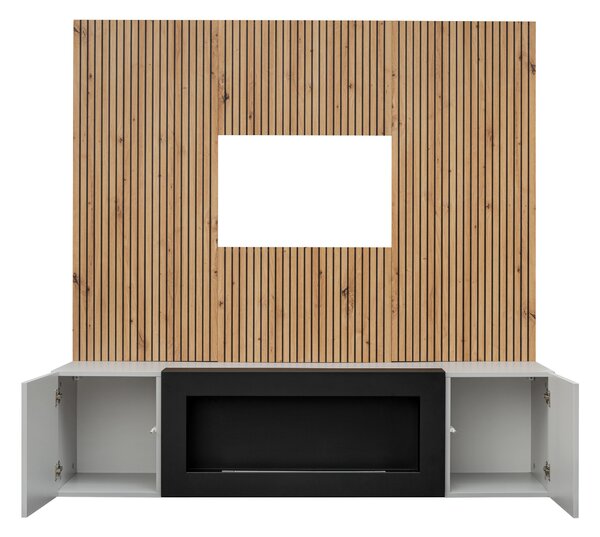 Mobilier living Xavus L2-K (perla grey + stejar artisan) (cu șemineu bio). 1118834