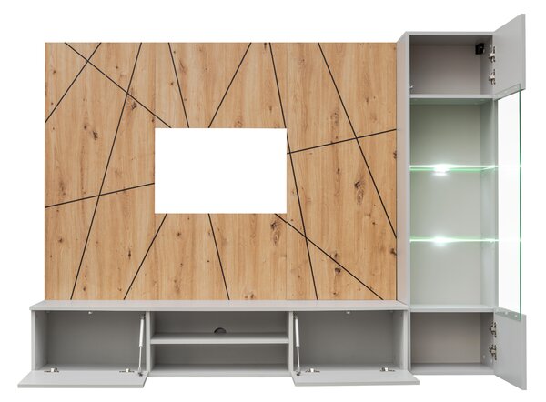 Mobilier living Xavus G (perla grey + stejar artisan) (cu iluminat). 1118835