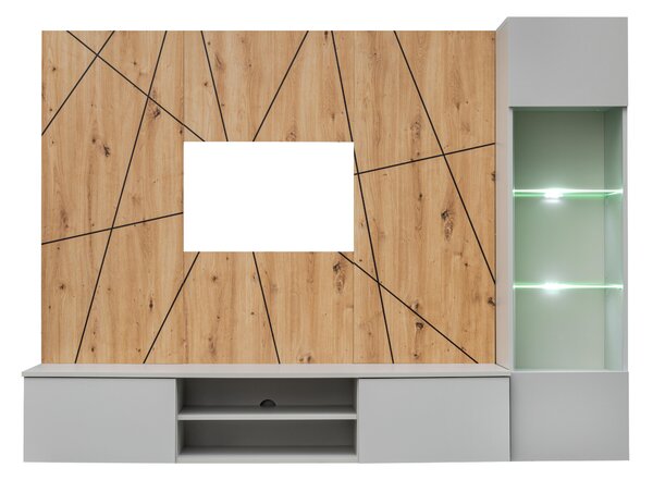 Mobilier living Xavus G (perla grey + stejar artisan) (cu iluminat). 1118835