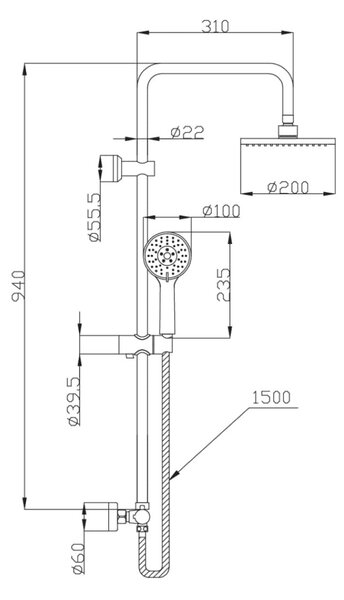 Invena Esla set de duș perete cu termostat da crom AU-94-D01