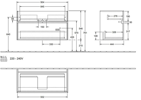 Villeroy & Boch Collaro dulap 95.4x44.4x54.6 cm sub chiuveta pe perete alb C01100DH