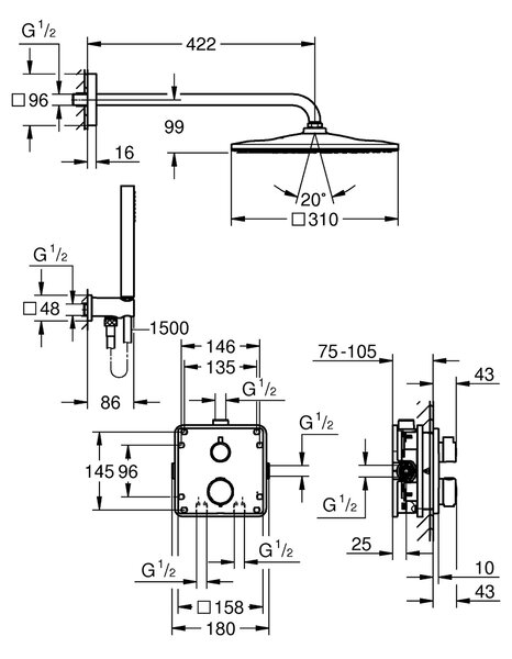 Grohe Vitalio Start set de duș ascuns cu termostat cu duș de ploaie crom 34881000