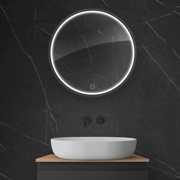 Oltens Nordlis oglindă 60x60 cm rotund cu iluminare cu covoraș de încălzire negru 64100300