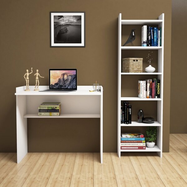 Birou si biblioteca Karma Alb 90x80x58 cm
