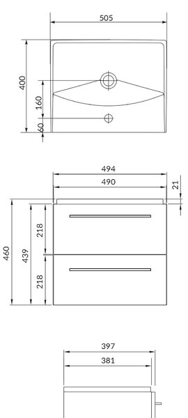 Cersanit Gala lavoar cu dulap și mânere 50.5 cm nucă S801-368