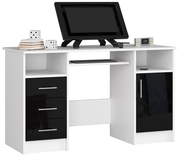 Masă PC Aziza (Alb + negru lucios). Promo -20%. 1128510
