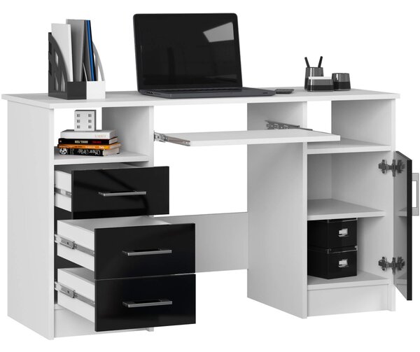 Masă PC Aziza (Alb + negru lucios). Promo -20%. 1128510