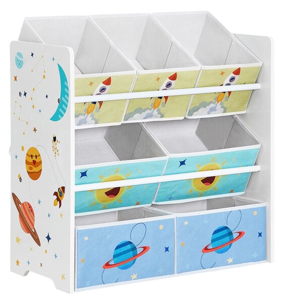 Raft pentru jucării cu 7 cutii textile detașabile, Alb, 62,5 × 29,5 × 60 cm