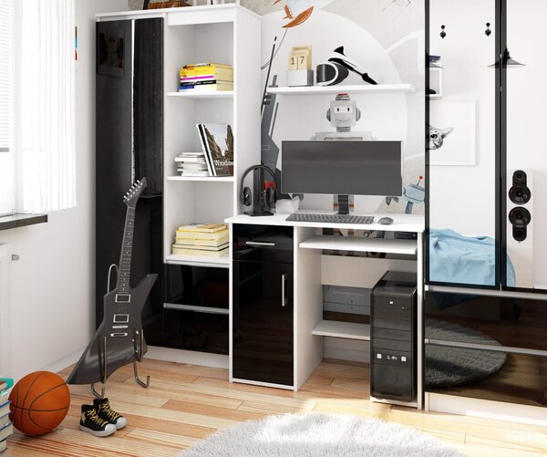 Masă PC Jaloms (Alb + negru lucios). Promo -14%. 1128523