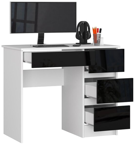 Masă PC Benicio II (Alb + negru lucios) (D). Promo -19%. 1128536