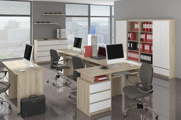 Masă PC de colț Bevin (stejar sonoma + alb) (S). Promo -14%. 1128561