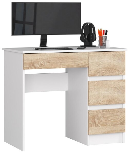 Masă PC Benicio II (Alb + stejar sonoma) (D). Promo -16%. 1128537