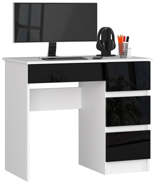 Masă PC Benicio II (Alb + negru lucios) (D). Promo -19%. 1128536
