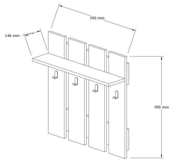 Cuier suspendat Mita Nuc 70x70x18 cm