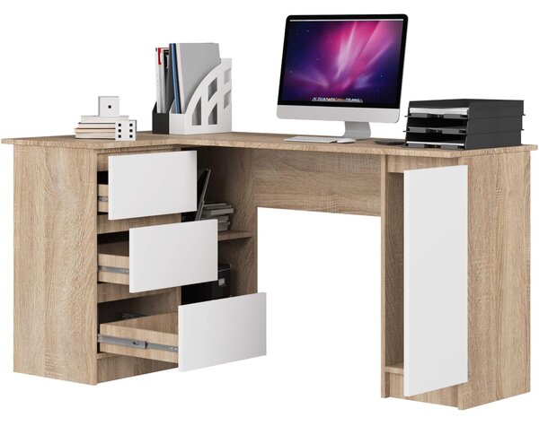 Masă PC de colț Bevin (stejar sonoma + alb) (S). Promo -14%. 1128561