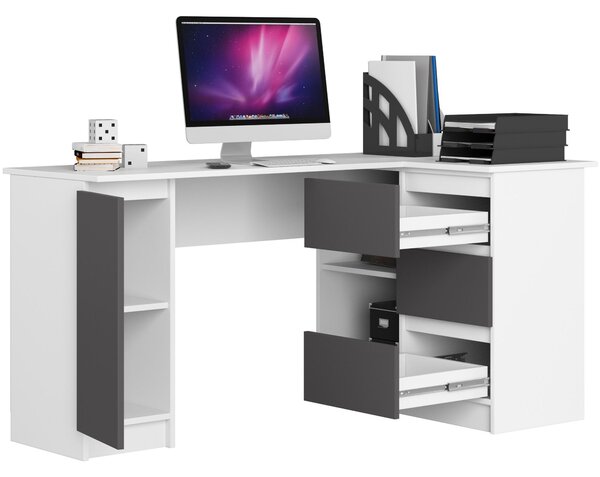 Masă PC de colț Bevin (Alb + gri) (D). Promo -16%. 1128568
