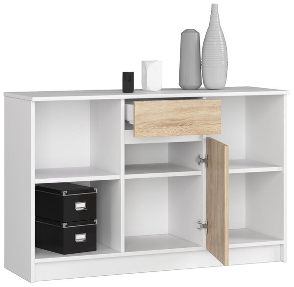 Comodă Briar (Alb + Stejar sonoma). Promo -13%. 1128586