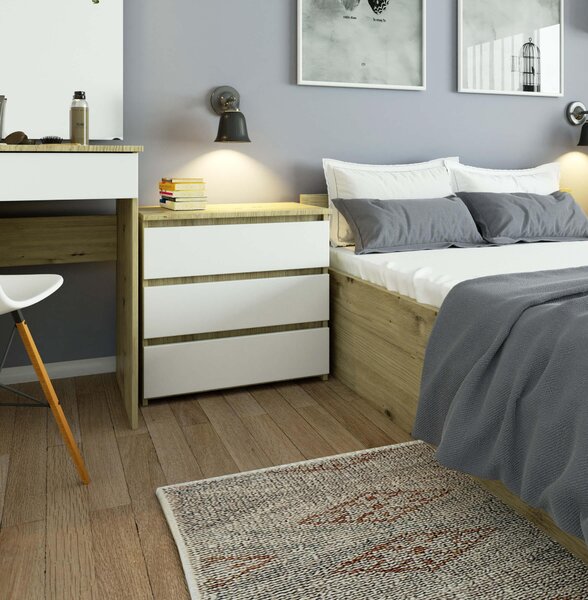 Comodă Cleania CL3 (stejar artisan + alb). Promo -22%. 1128596