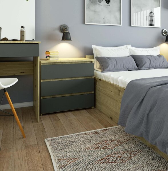 Comodă Cleania CL3 (Stejar artisan + Gri). Promo -18%. 1128597