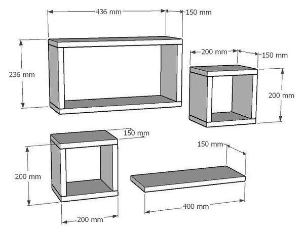 Set 4 polite de perete Babi Alb 24x44x15 cm