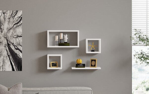 Set 4 polite de perete Babi Alb 24x44x15 cm