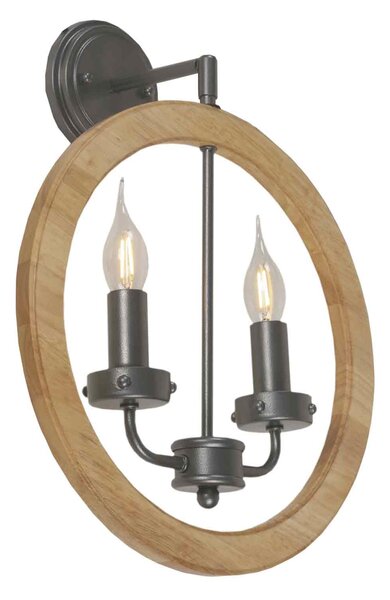 Aplică Klausen Cesena AP2 Lemn Natur Metal Negru 37x14x35 cm 2xE14 9W Corp Iluminat Interior Elegant Clasic Pentru Living Hol Dormitor Ambient Cald
