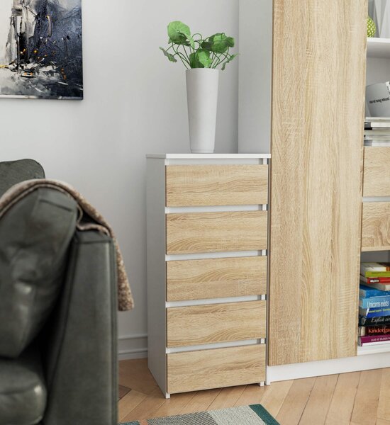 Comodă Cipriano III (alb + stejar sonoma). Promo -15%. 1128611