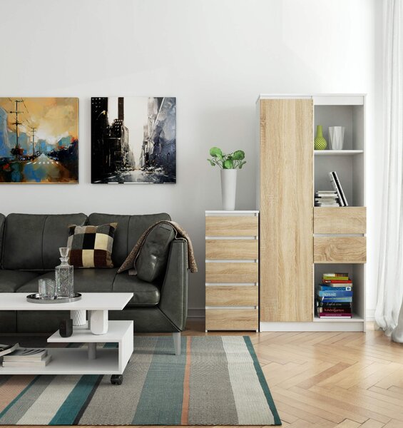 Comodă Cipriano III (alb + stejar sonoma). Promo -15%. 1128611