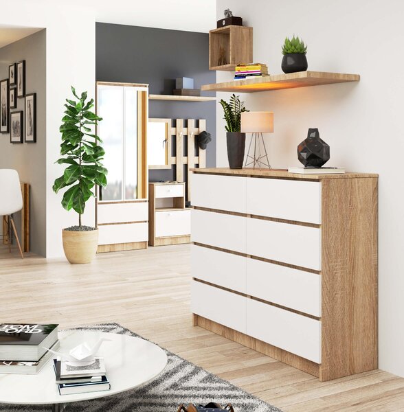 Comodă Kapil II (Stejar sonoma + Alb). Promo -20%. 1128622