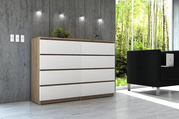 Comodă Keanu III (stejar sonoma + Alb). Promo -16%. 1128680