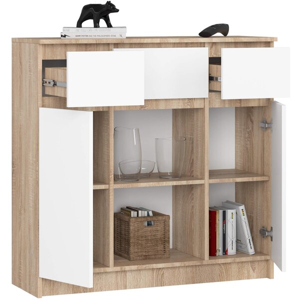 Comodă Kalista VII (Stejar sonoma + Alb). Promo -16%. 1128635