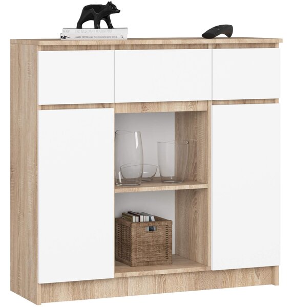 Comodă Kalista VII (Stejar sonoma + Alb). Promo -16%. 1128635
